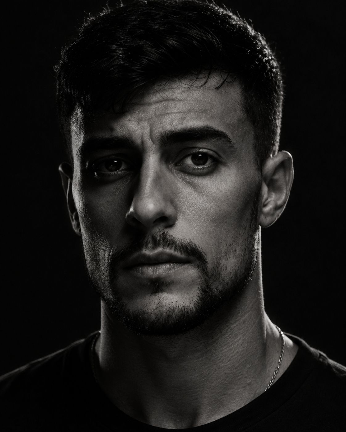 Retrato editorial em preto e branco de Samuel